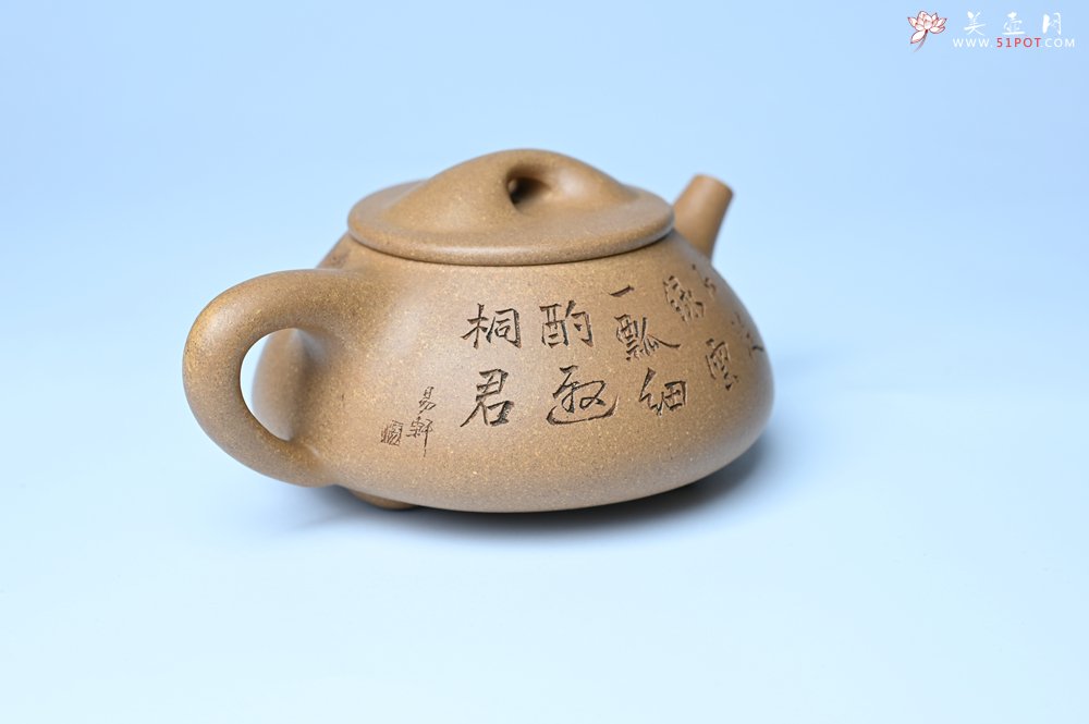 紫砂壶图片：潜力股周小培全手工老黄段泥（家藏老料 油润无比 识者自知）景舟石瓢 装饰鳜鱼图 双贵图 寓意富贵如意 - 宜兴紫砂壶网