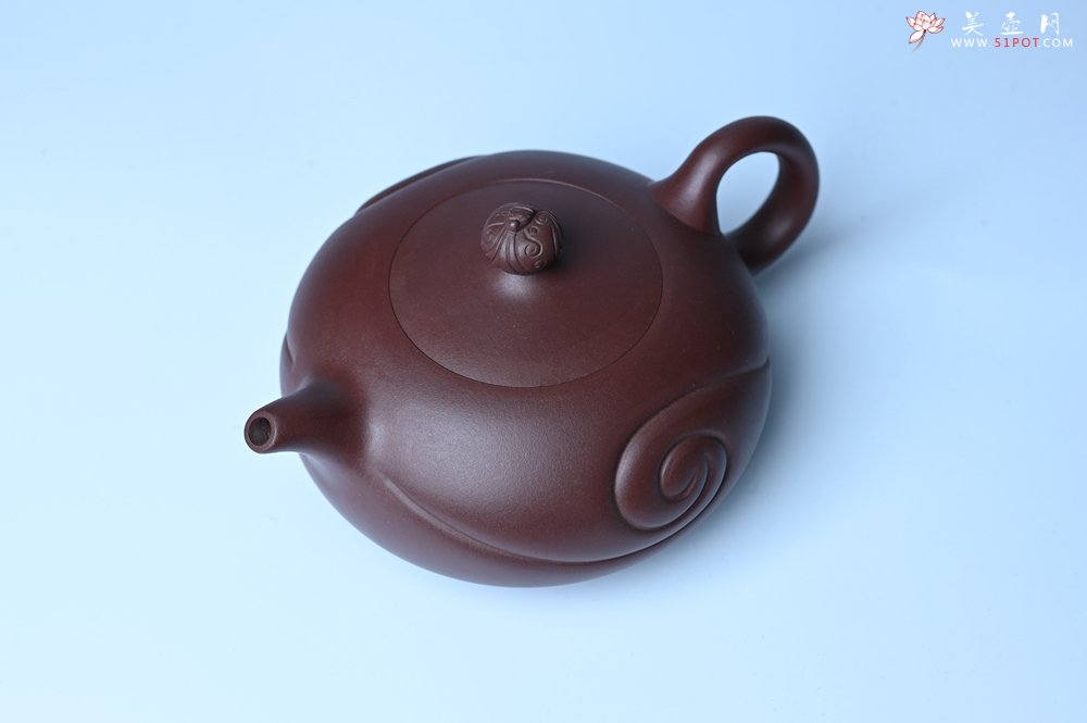 紫砂壶图片：美壶双11特惠 盖花泥 精工油润老紫泥如意半珠 茶人醉爱 - 宜兴紫砂壶网
