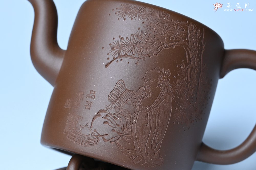 紫砂壶图片：美壶特惠 潜力股王静然 优质紫泥双圈壶 兴来每独往 胜事空自知 装饰文雅 - 宜兴紫砂壶网