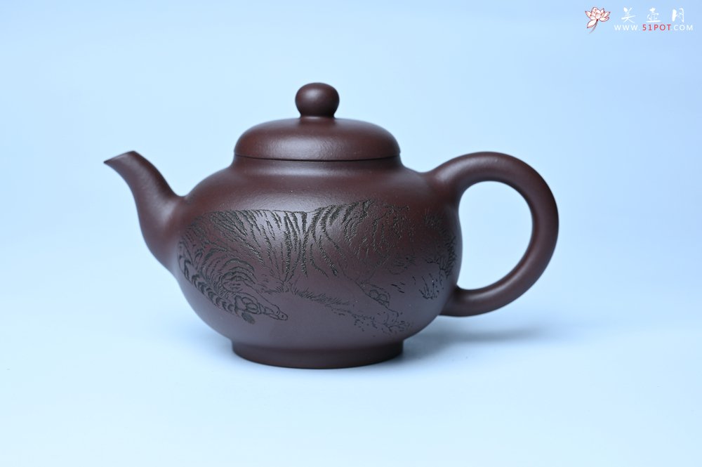 紫砂壶图片：油润黄龙山底槽青 全手工熹微壶 文气装饰 虎啸山林 期待与您结缘 - 宜兴紫砂壶网