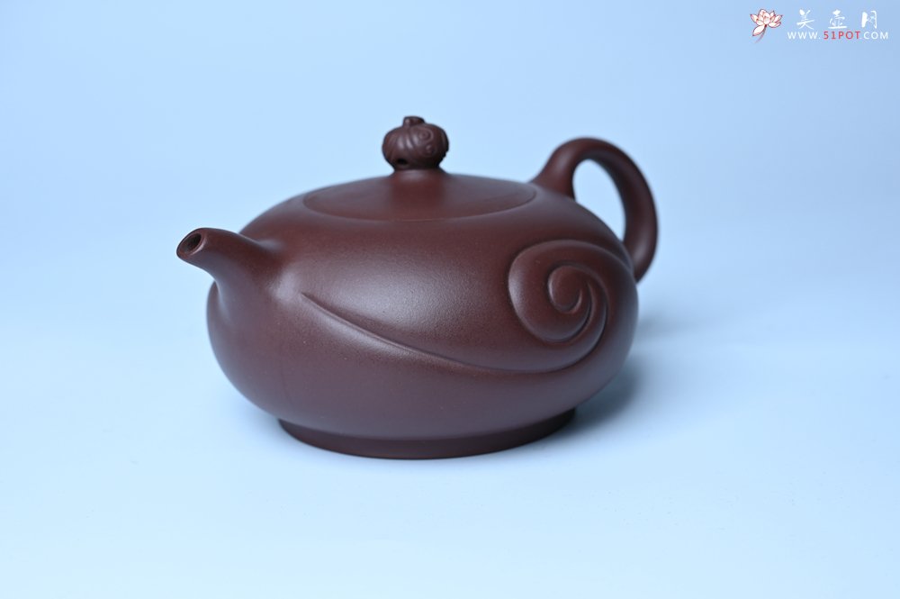 紫砂壶图片：美壶双11特惠 盖花泥 精工油润老紫泥如意半珠 茶人醉爱 - 宜兴紫砂壶网