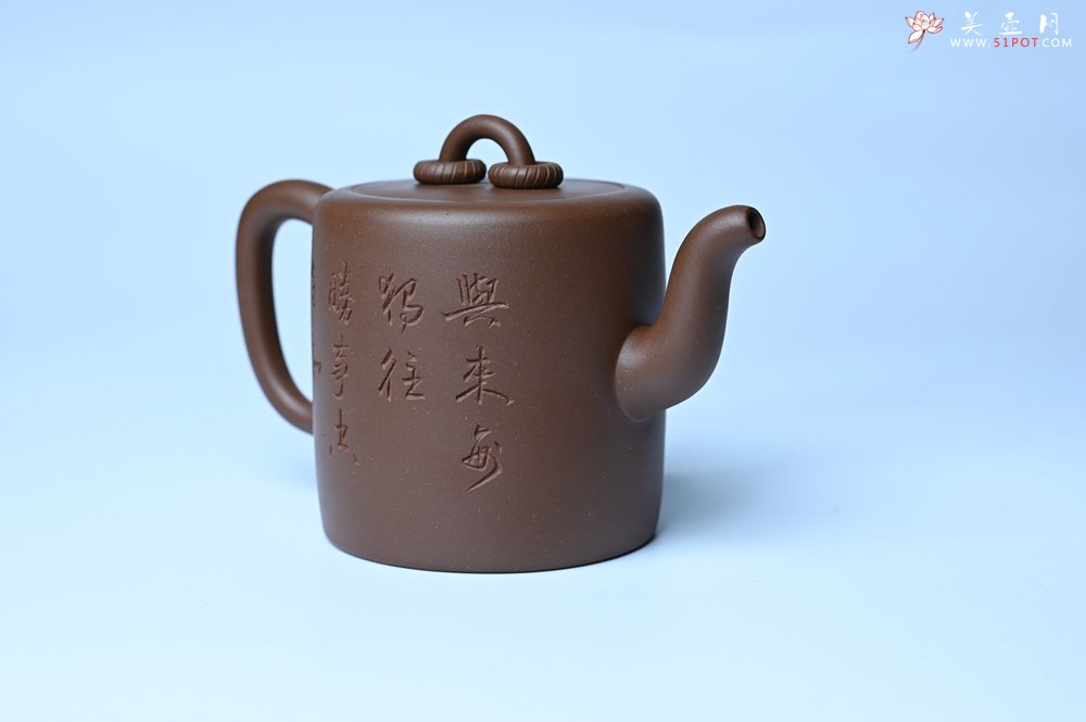 紫砂壶图片：美壶特惠 潜力股王静然 优质紫泥双圈壶 兴来每独往 胜事空自知 装饰文雅 - 宜兴紫砂壶网