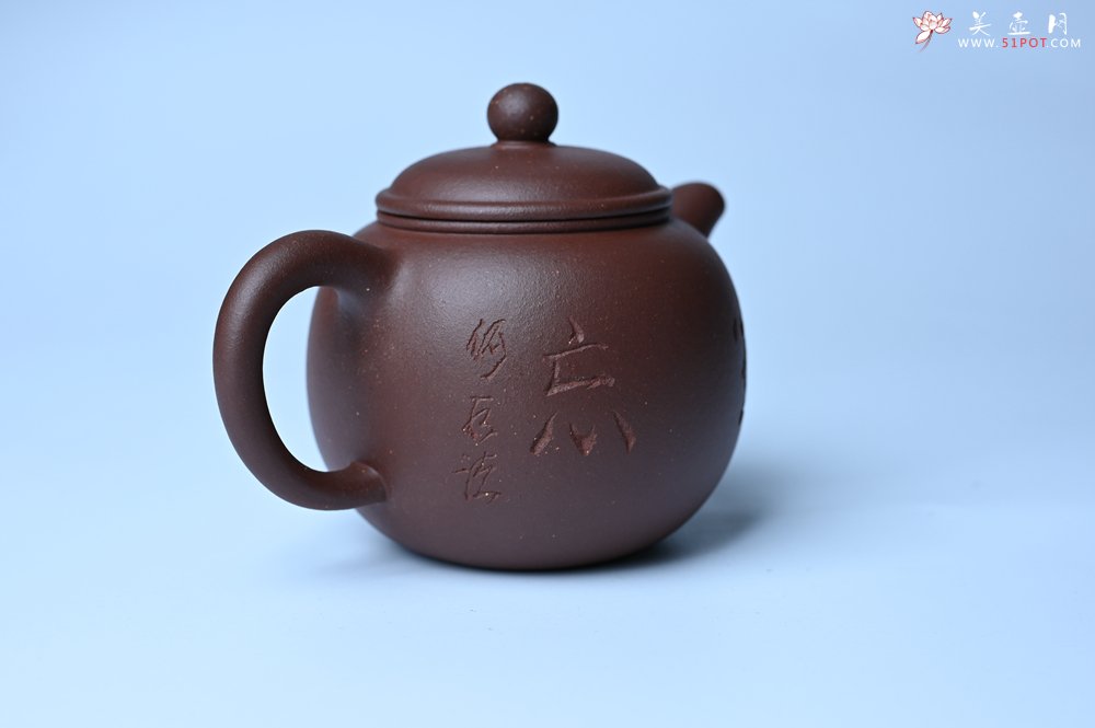 紫砂壶图片：毛国强入室弟子黄云初 特好老紫泥匏尊壶 名家何水法书法“坐忘” 刘世涛伯陶刻 - 宜兴紫砂壶网