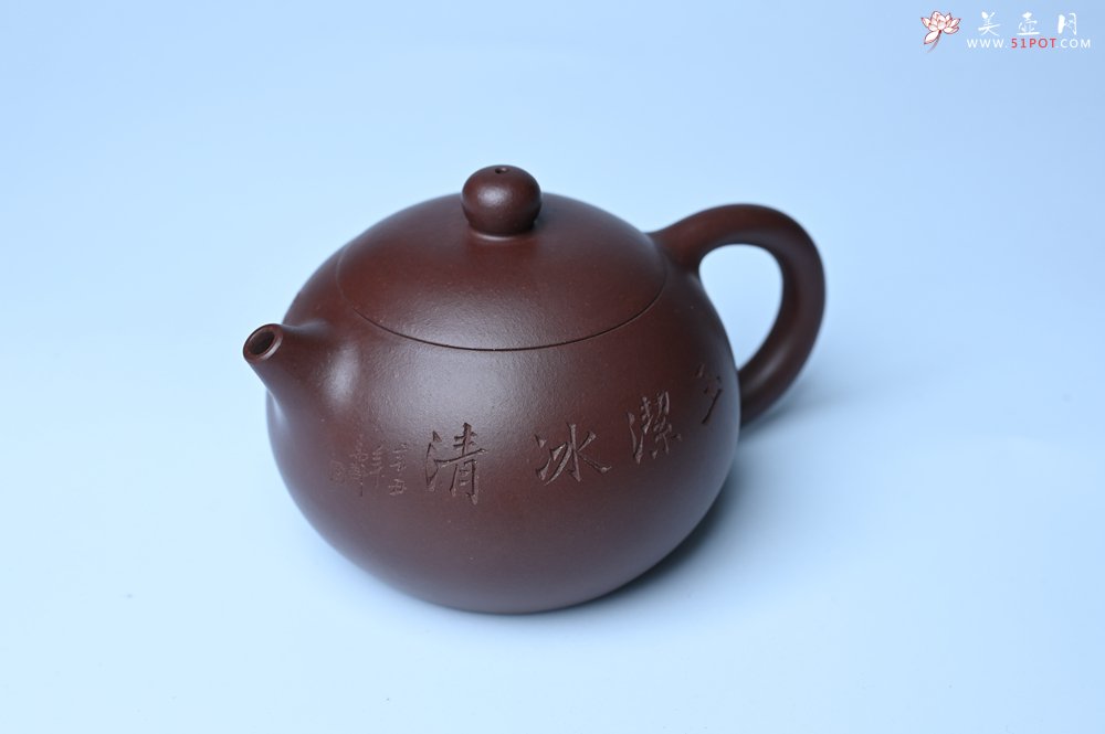 紫砂壶图片：油润底曹青 全手工西施茶壶 玉洁冰清 接天莲叶无穷碧 映日荷花别样红 - 宜兴紫砂壶网