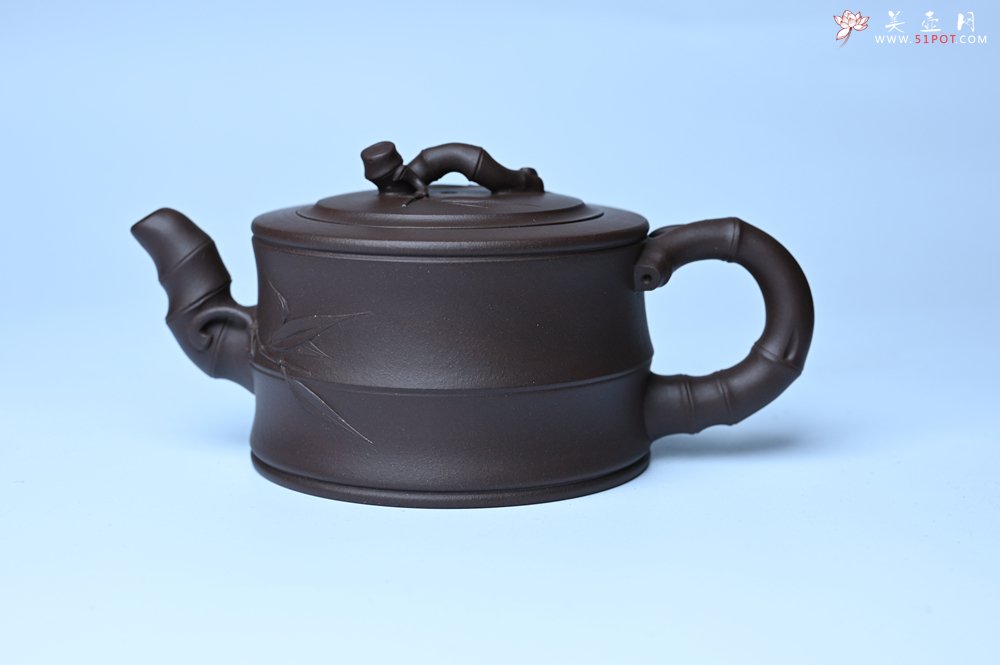 紫砂壶图片：美壶特惠 精致老紫泥可心竹段壶 茶人醉爱 - 宜兴紫砂壶网