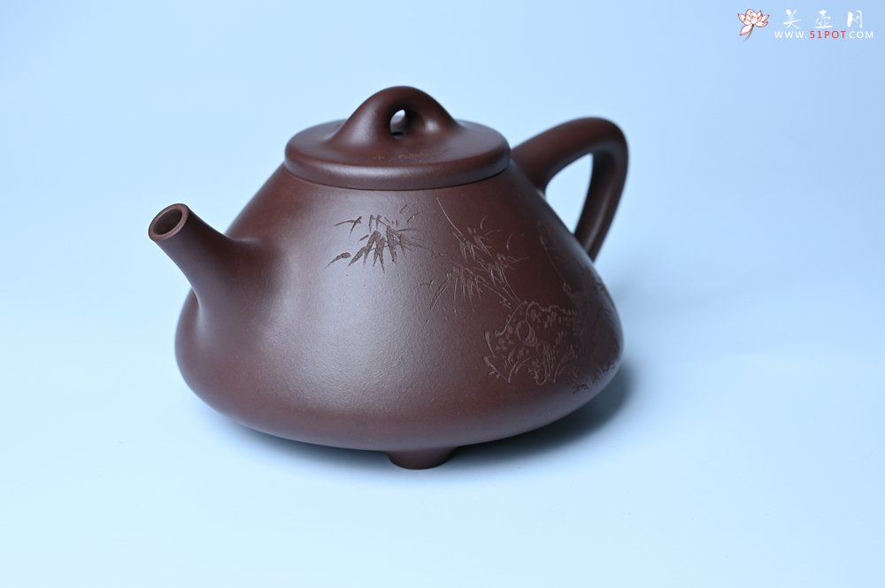 紫砂壶图片：潜力股周小培 特好全手工底槽清子冶石瓢 助工装饰 一片冰心在玉壶 特文气 - 宜兴紫砂壶网