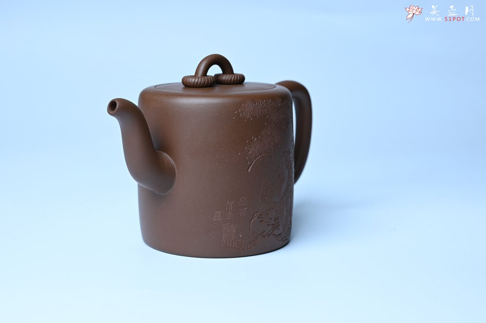 紫砂壶图片：美壶特惠 潜力股王静然 优质紫泥双圈壶 兴来每独往 胜事空自知 装饰文雅 - 宜兴紫砂壶网