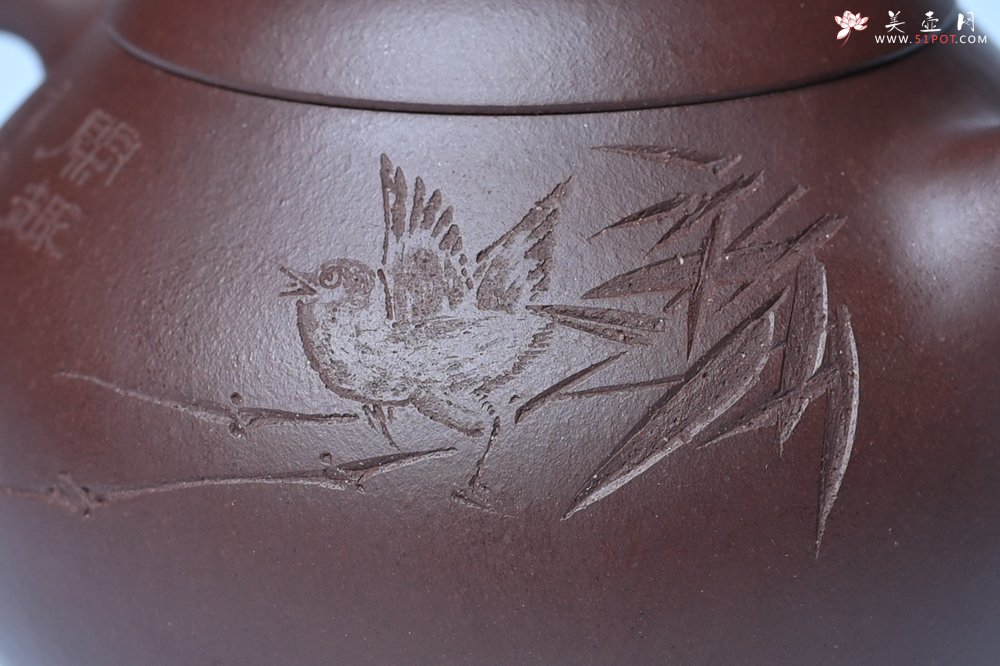 紫砂壶图片：油润底曹青 全手工文旦茶壶 细写茶经煮香雪 闲趣图 特文气 期待与亲结缘 - 宜兴紫砂壶网