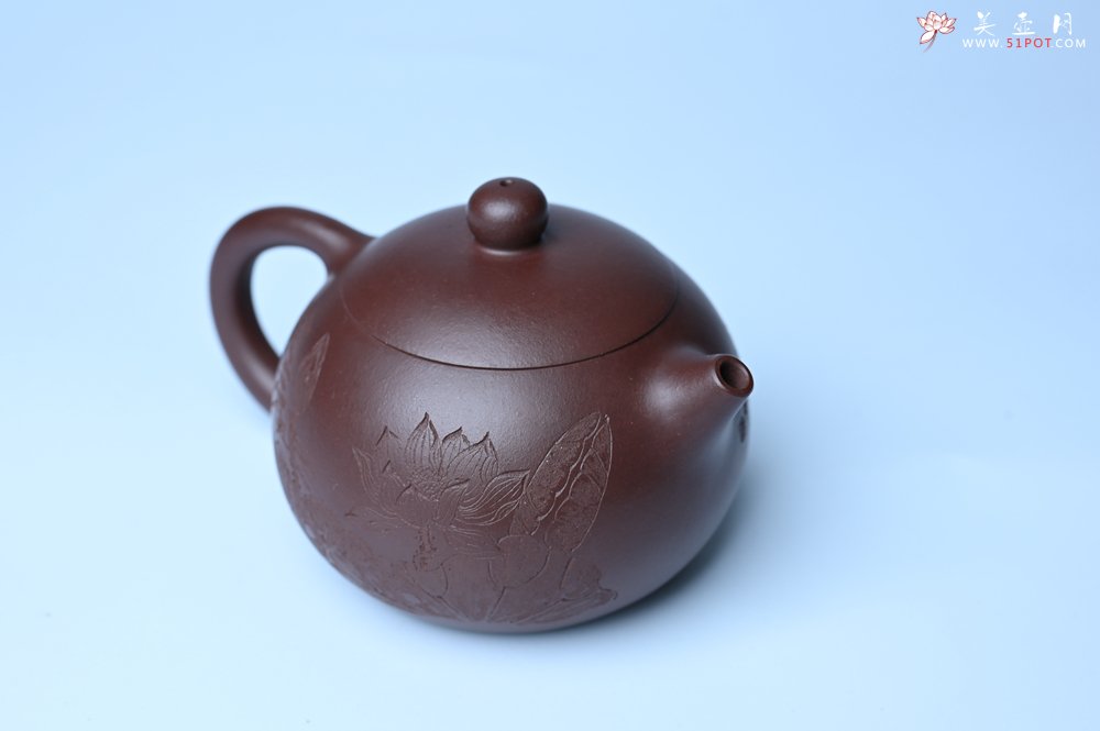紫砂壶图片：油润底曹青 全手工西施茶壶 玉洁冰清 接天莲叶无穷碧 映日荷花别样红 - 宜兴紫砂壶网