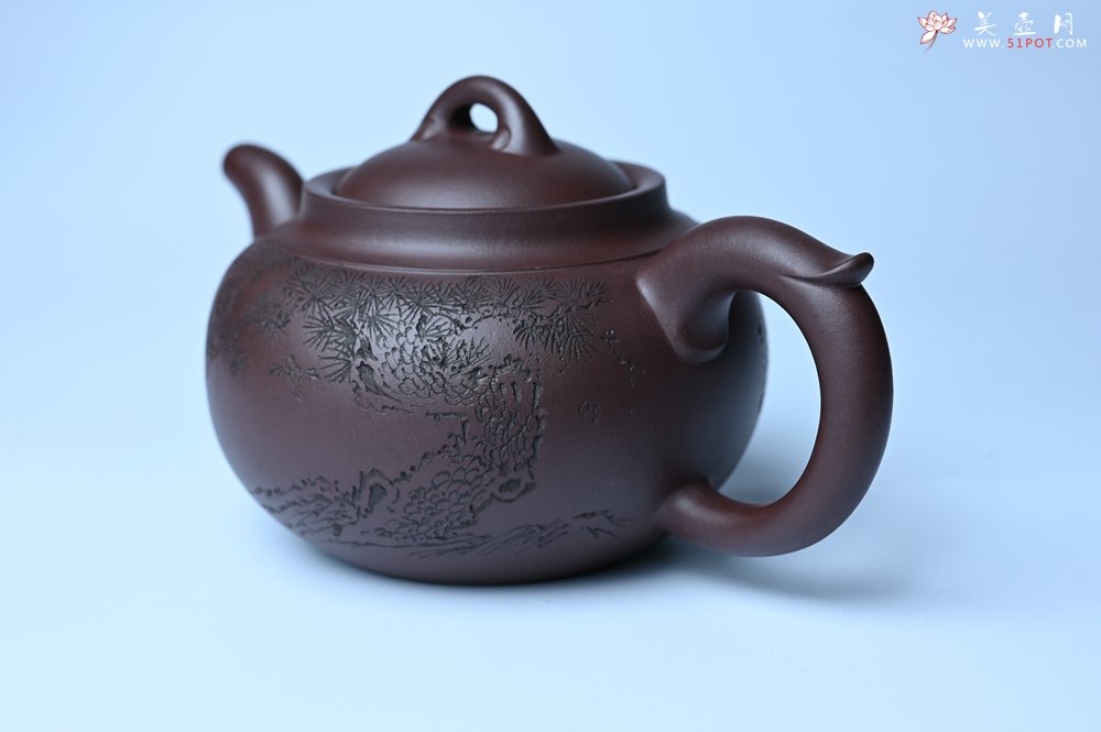 紫砂壶图片：特油润底曹青 全手工大蕴存心壶 卡盖难度相当大 明月松间照 清泉石上流 期待与亲结缘 - 宜兴紫砂壶网