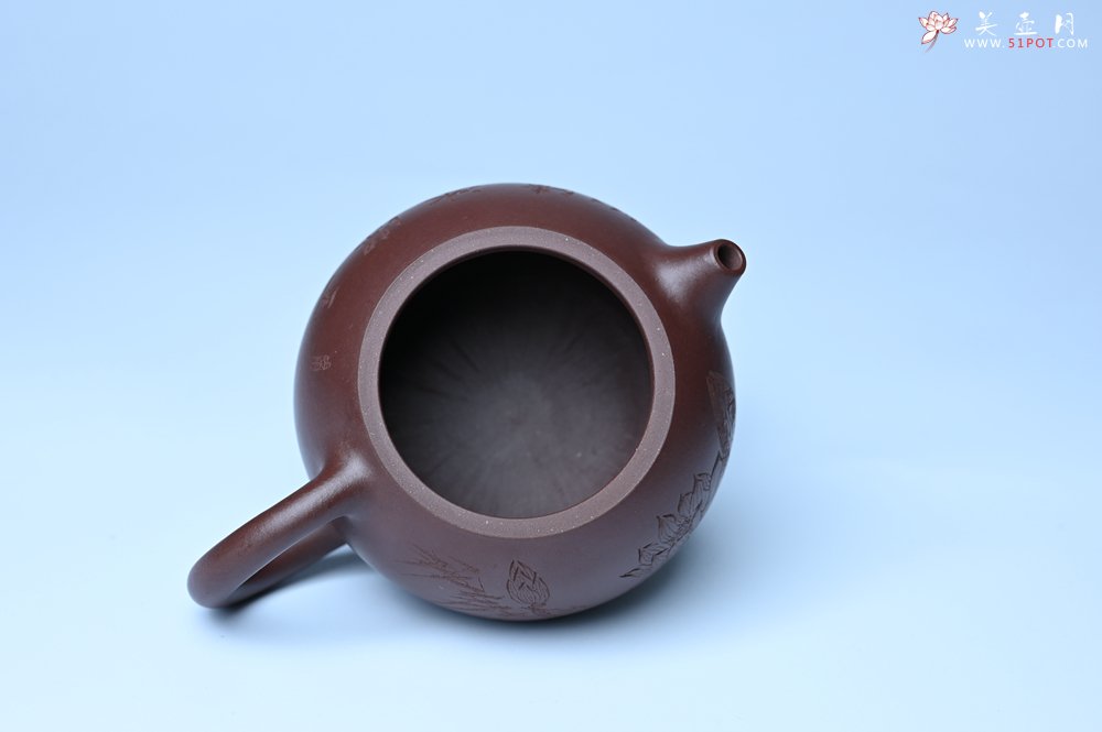 紫砂壶图片：油润底曹青 全手工西施茶壶 玉洁冰清 接天莲叶无穷碧 映日荷花别样红 - 宜兴紫砂壶网