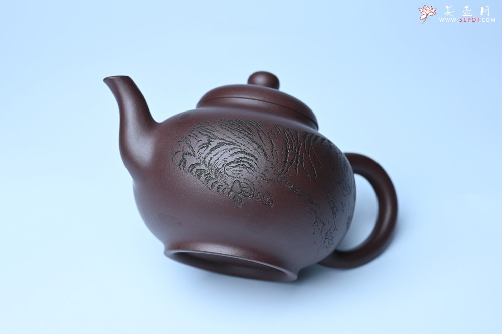 紫砂壶图片：油润黄龙山底槽青 全手工熹微壶 文气装饰 虎啸山林 期待与您结缘 - 宜兴紫砂壶网
