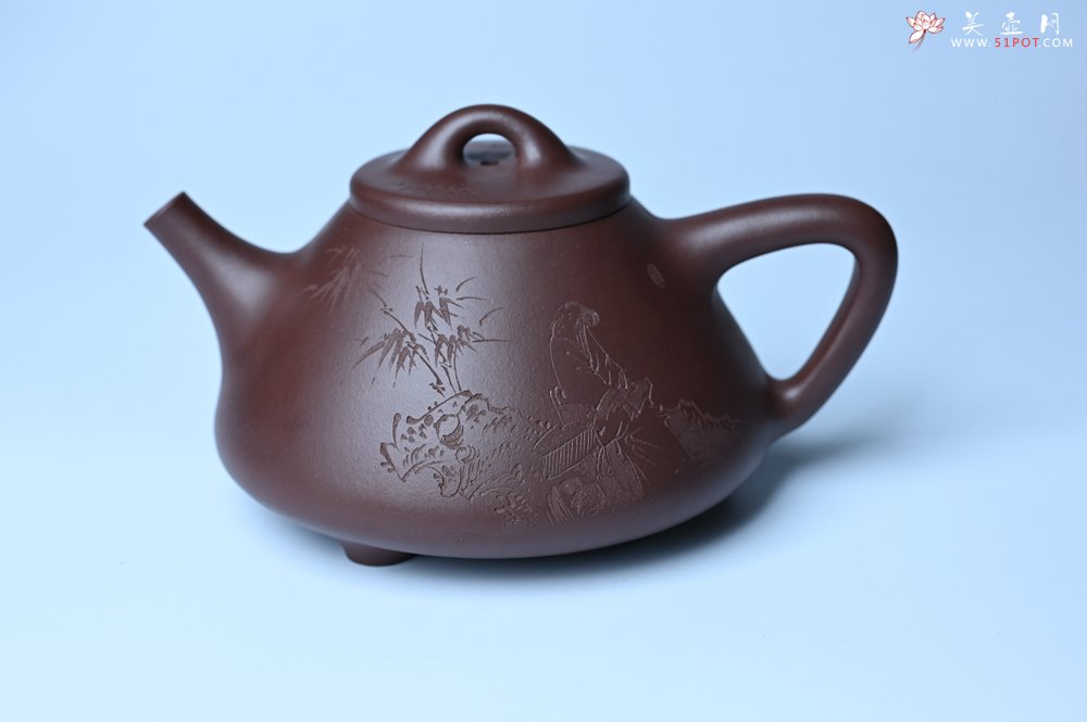 紫砂壶图片：潜力股周小培 特好全手工底槽清子冶石瓢 助工装饰 一片冰心在玉壶 特文气 - 宜兴紫砂壶网