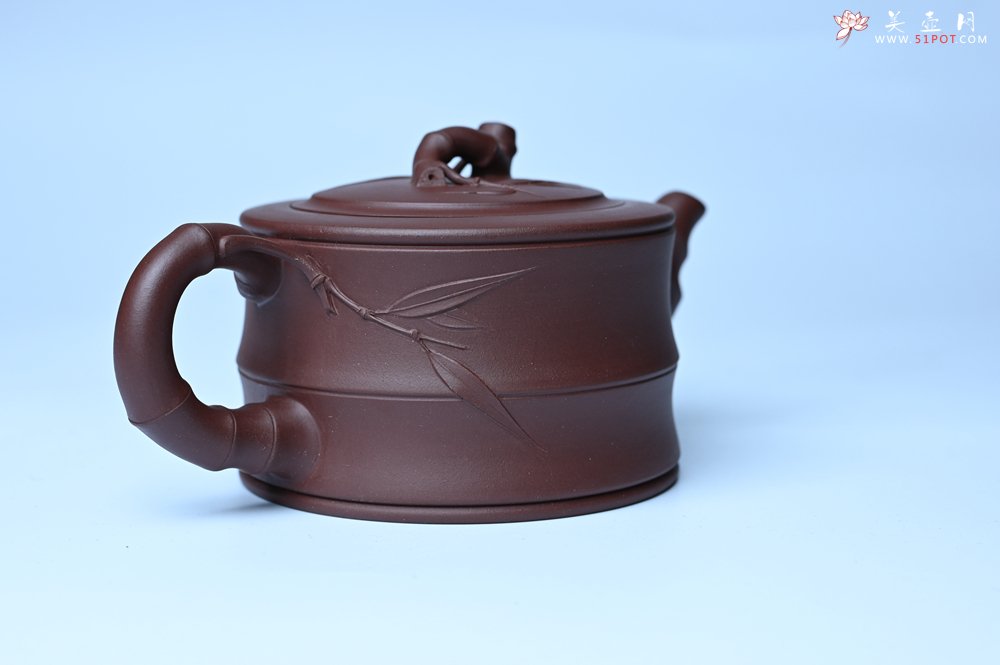 紫砂壶图片：美壶特惠 精致紫泥可心竹段壶 茶人醉爱 - 宜兴紫砂壶网