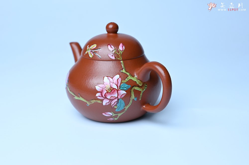 紫砂壶图片：美壶特惠 优质朱泥梨形壶 蝶恋花 茶人醉爱 - 宜兴紫砂壶网