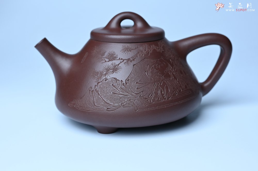紫砂壶图片：潜力股周小培 特好全手工底槽清子冶石瓢 此是诗仙坡老作 与君同试雨前茶 - 宜兴紫砂壶网