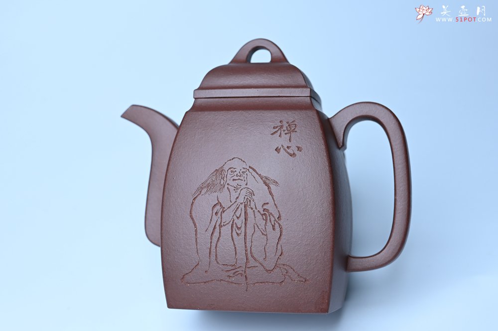 紫砂壶图片：全手工精致汉方壶 清池皓月照禅心 禅意浓浓 - 宜兴紫砂壶网
