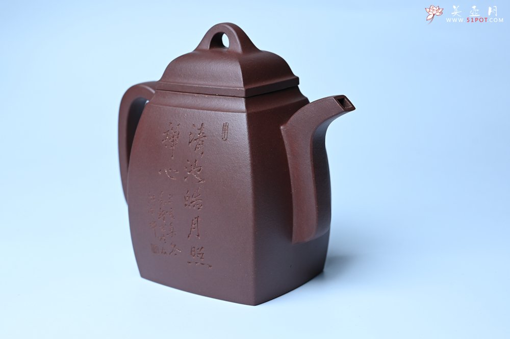 紫砂壶图片：全手工精致汉方壶 清池皓月照禅心 禅意浓浓 - 宜兴紫砂壶网