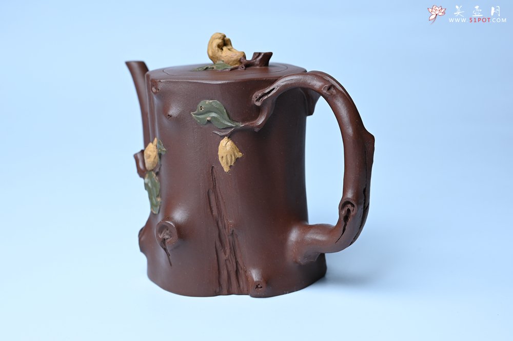 紫砂壶图片：潜力股赵老师 优质紫泥全手工佛手桩紫砂壶 三色帖叶生动 佛手灵动 - 宜兴紫砂壶网