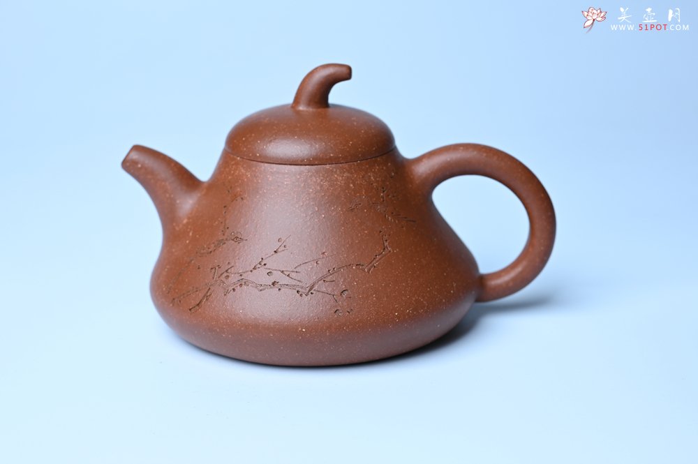 紫砂壶图片：美壶特惠 潜力股王老师 全手工拍打成型茄瓢壶 装饰枯枝鸟 特文气 - 宜兴紫砂壶网