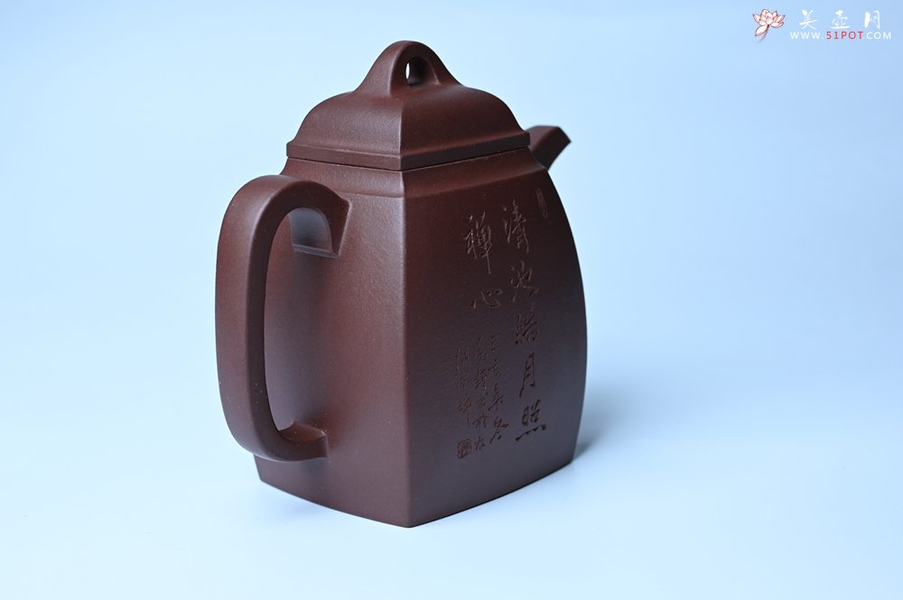 紫砂壶图片：全手工精致汉方壶 清池皓月照禅心 禅意浓浓 - 宜兴紫砂壶网