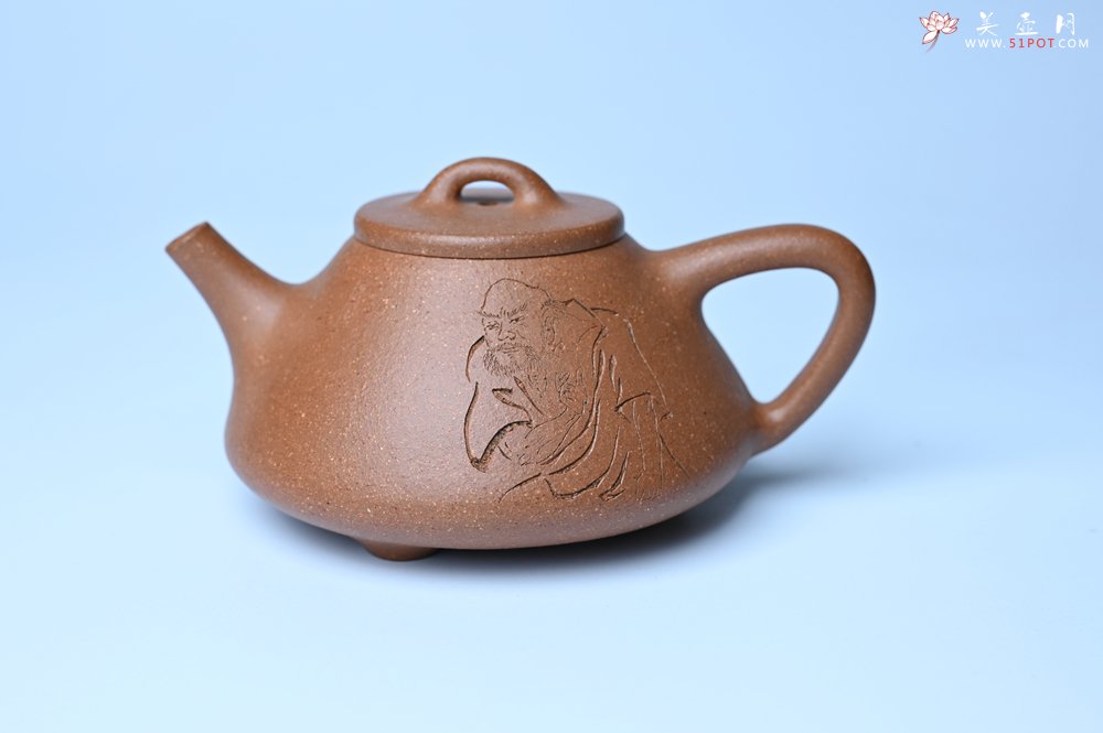 紫砂壶图片：油润五彩段泥 全手工薄胎子冶石瓢 难度大 骨肉匀挺 文气装饰罗汉图 无为 - 宜兴紫砂壶网