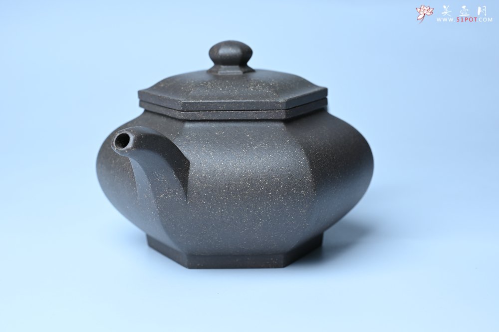 紫砂壶图片：实力派张海艳全手工油润青灰段泥藏六方壶 线面挺快 大气 - 宜兴紫砂壶网