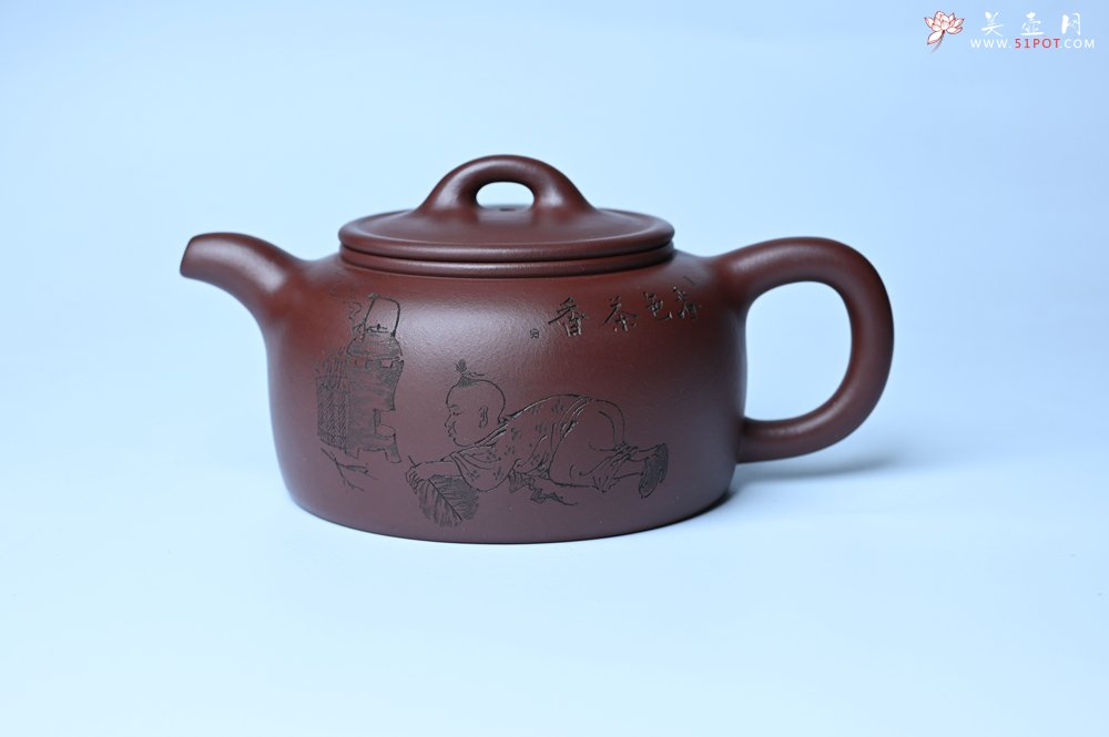 紫砂壶图片：潜力股周小培老师 4号井深井红皮龙 全手工过桥井栏壶 装饰人物特文气 - 宜兴紫砂壶网