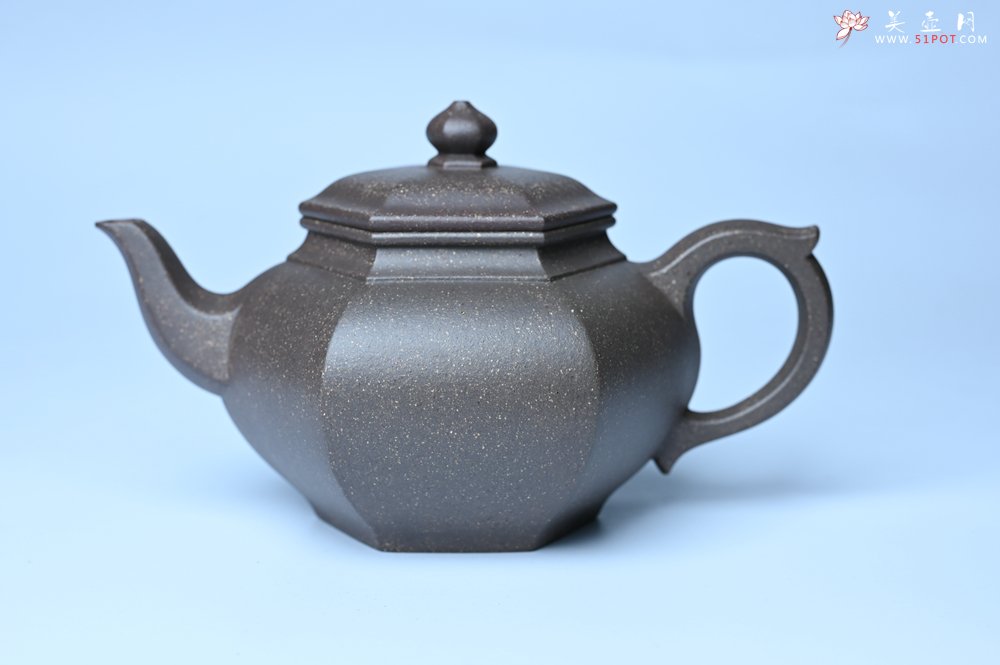 紫砂壶图片：实力派张海艳全手工特好老青灰段泥六方笑樱壶 做工灰常精致 气韵流畅 - 宜兴紫砂壶网