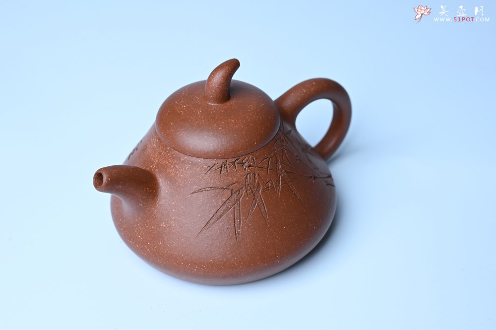 紫砂壶图片：美壶特惠 潜力股王老师 全手工拍打成型茄瓢壶 装饰居不可无竹 特文气 - 宜兴紫砂壶网