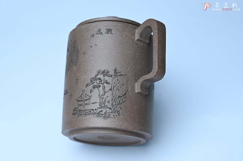 紫砂壶图片：美壶特惠 蠡墅大水潭深井老天青泥 精致圆础壶 装饰山水 茶人醉爱 - 宜兴紫砂壶网