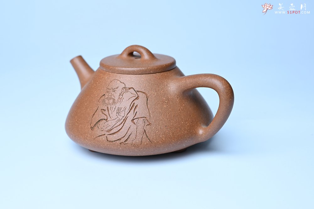 紫砂壶图片：油润五彩段泥 全手工薄胎子冶石瓢 难度大 骨肉匀挺 文气装饰罗汉图 无为 - 宜兴紫砂壶网