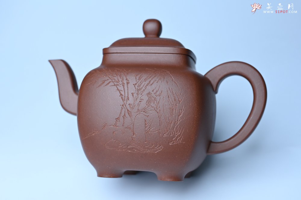 紫砂壶图片：实力派张海艳全手工油润底曹青重器鸣远四方 气势磅礴 用心之作 装饰人物特文气 - 宜兴紫砂壶网