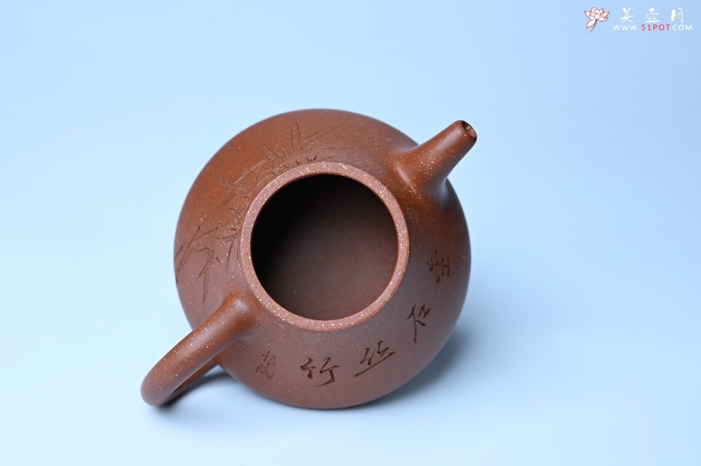 紫砂壶图片：美壶特惠 潜力股王老师 全手工拍打成型茄瓢壶 装饰居不可无竹 特文气 - 宜兴紫砂壶网