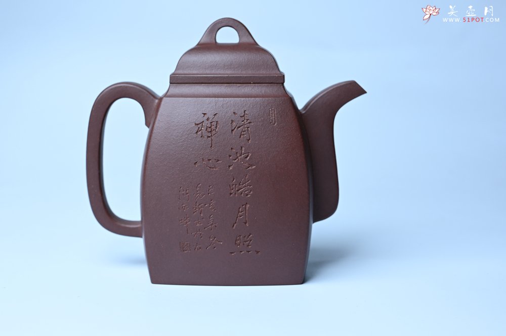 紫砂壶图片：全手工精致汉方壶 清池皓月照禅心 禅意浓浓 - 宜兴紫砂壶网