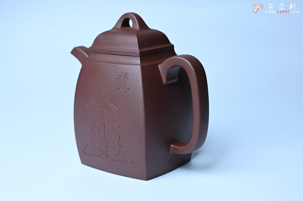 紫砂壶图片：全手工精致汉方壶 清池皓月照禅心 禅意浓浓 - 宜兴紫砂壶网
