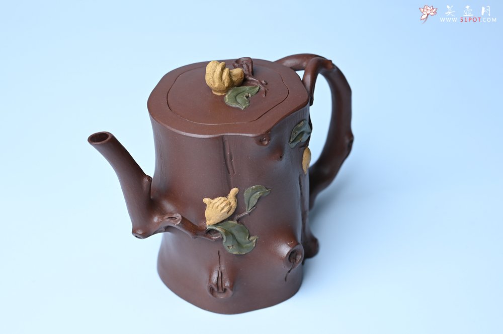 紫砂壶图片：潜力股赵老师 优质紫泥全手工佛手桩紫砂壶 三色帖叶生动 佛手灵动 - 宜兴紫砂壶网