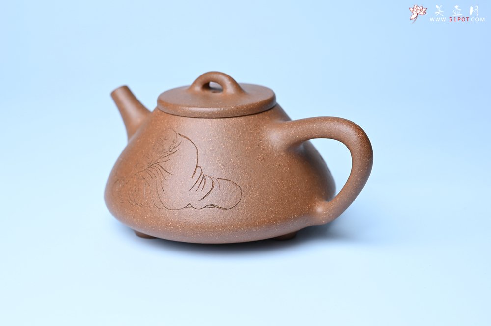 紫砂壶图片：油润五彩段泥 全手工薄胎子冶石瓢 难度大 骨肉匀挺 文气装饰罗汉图 - 宜兴紫砂壶网