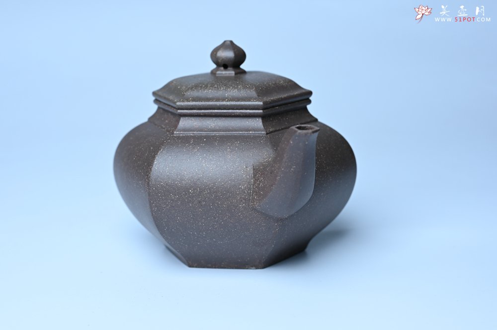 紫砂壶图片：实力派张海艳全手工特好老青灰段泥六方笑樱壶 做工灰常精致 气韵流畅 - 宜兴紫砂壶网