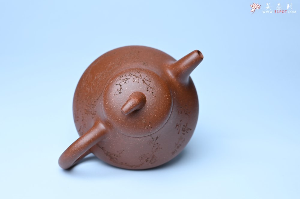 紫砂壶图片：美壶特惠 潜力股王老师 全手工拍打成型茄瓢壶 装饰梅花 特文气 - 宜兴紫砂壶网