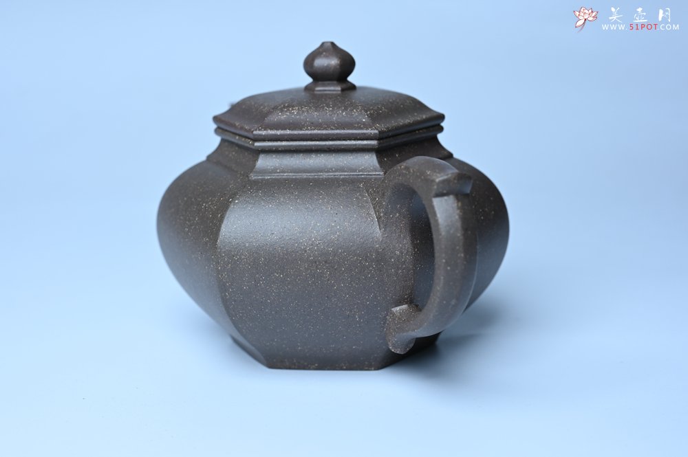 紫砂壶图片：实力派张海艳全手工特好老青灰段泥六方笑樱壶 做工灰常精致 气韵流畅 - 宜兴紫砂壶网