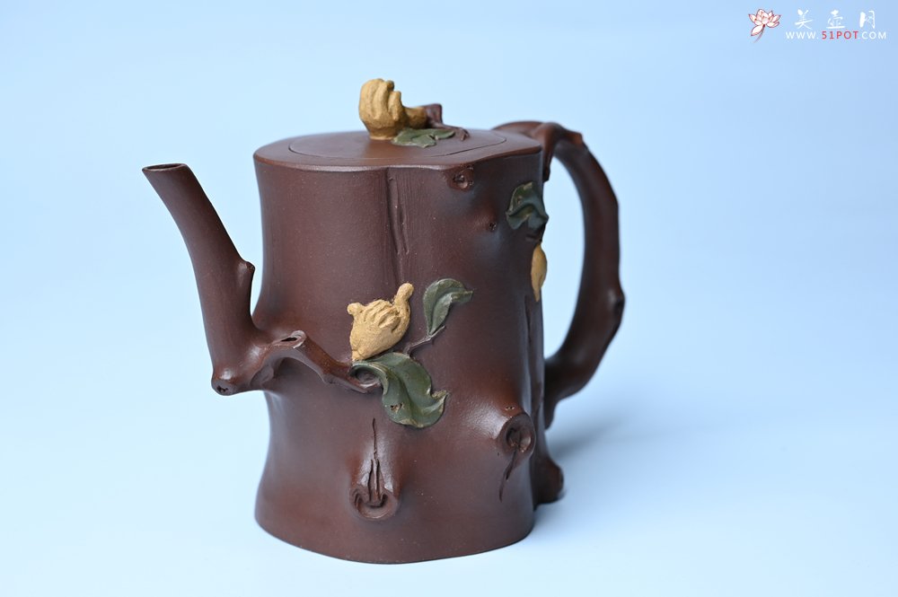 紫砂壶图片：潜力股赵老师 优质紫泥全手工佛手桩紫砂壶 三色帖叶生动 佛手灵动 - 宜兴紫砂壶网