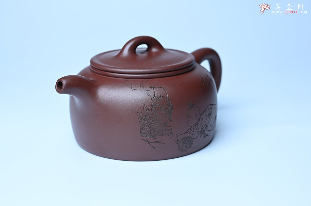 紫砂壶图片：潜力股周小培老师 4号井深井红皮龙 全手工过桥井栏壶 装饰人物特文气 - 宜兴紫砂壶网