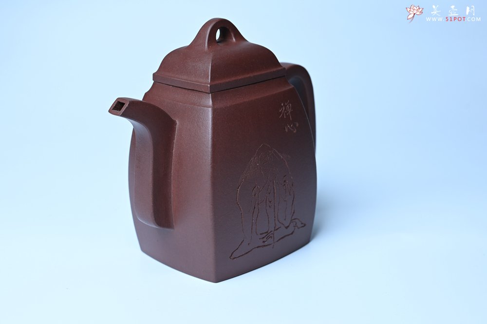 紫砂壶图片：全手工精致汉方壶 清池皓月照禅心 禅意浓浓 - 宜兴紫砂壶网