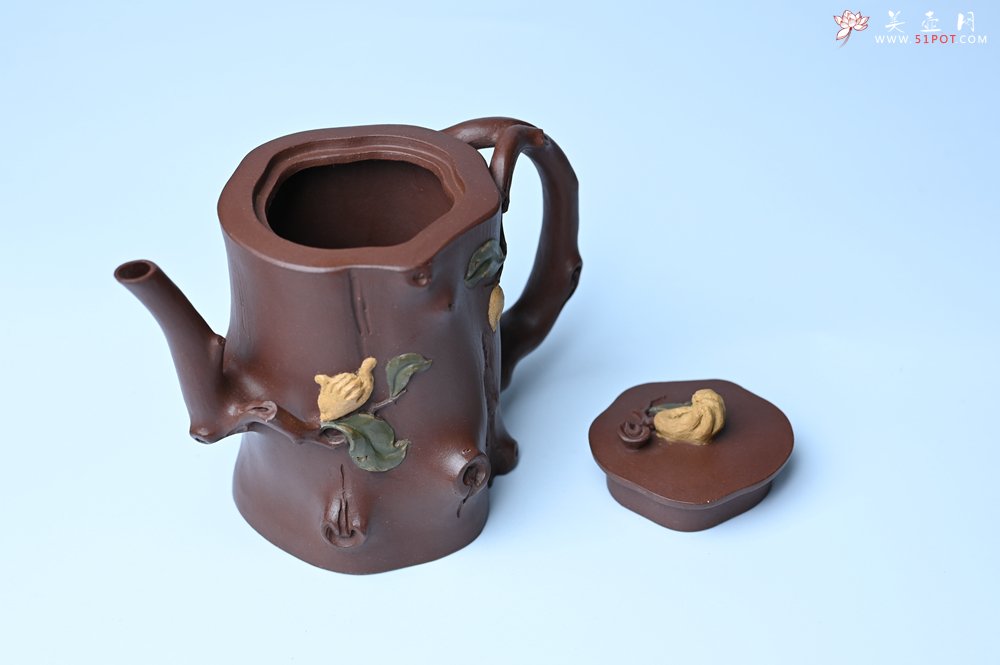 紫砂壶图片：潜力股赵老师 优质紫泥全手工佛手桩紫砂壶 三色帖叶生动 佛手灵动 - 宜兴紫砂壶网