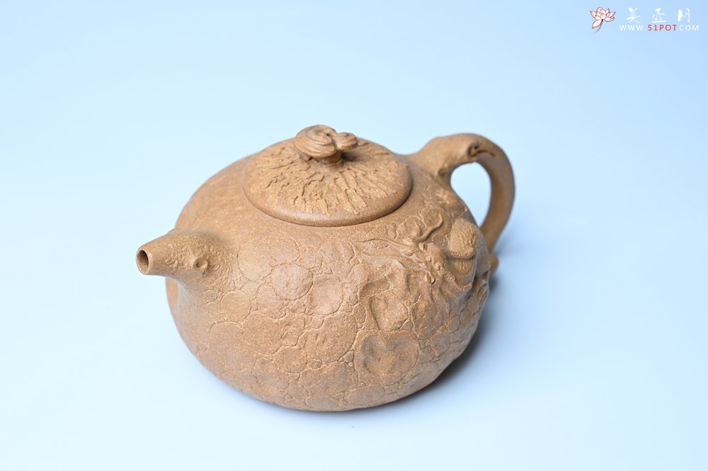 紫砂壶图片：潜力股赵老师实力演绎全手工老黄段泥灵芝游龙供春壶 游龙传福 不失为一把好壶 - 宜兴紫砂壶网