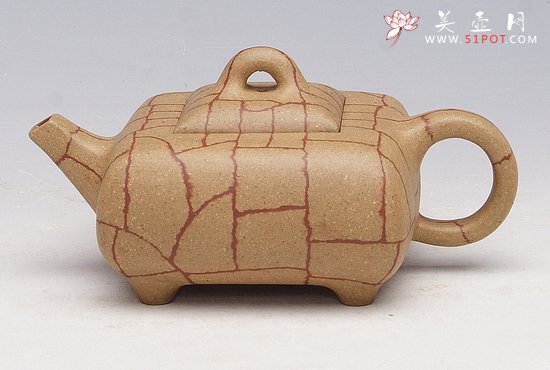 紫砂壶图片：冰纹扁四方 - 宜兴紫砂壶网