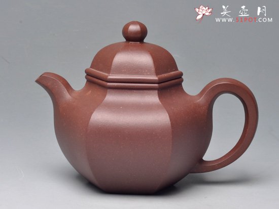紫砂壶图片：六方掇只 拼紫泥 350cc - 宜兴紫砂壶网