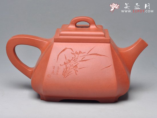 紫砂壶图片：四方抽角石瓢系列 清水泥 450cc - 宜兴紫砂壶网