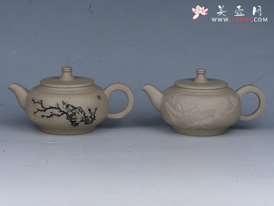 紫砂壶图片：扁福  容量：200cc  泥料：本山绿泥 - 宜兴紫砂壶网